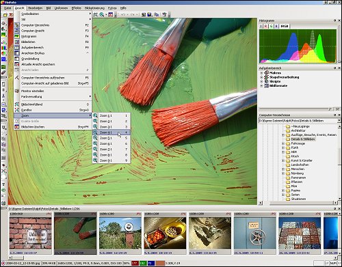 Das FixFoto-Programmfenster mit individuell arrangierten Werkzeugen