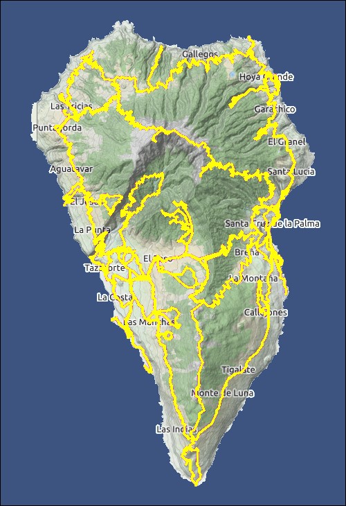 Übersichtskarte von La Palma mit den von uns zurückgelegten Wegen