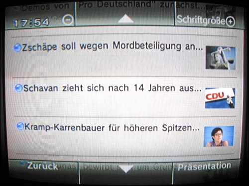 Bildschirmfoto aus dem Nintendo Wii-Nachrichtenkanal